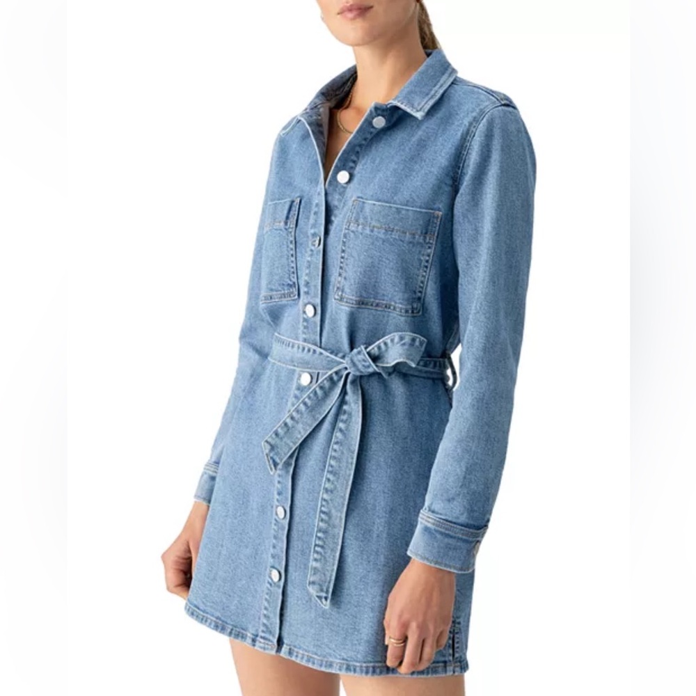 Sanctuary Denim Shirt Dress Belted Button Front Mini Dress Blue Sz S NWT